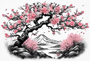 Sakura tree wrapped in roses tattoo idea
