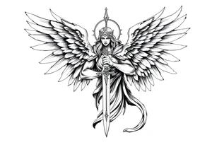Holy Archangel, Biblical, Christianity, Hebrew, Guards of Christianity, Holding a sword, having six wings, seraphim, seek justice, walk only with God tattoo idea
