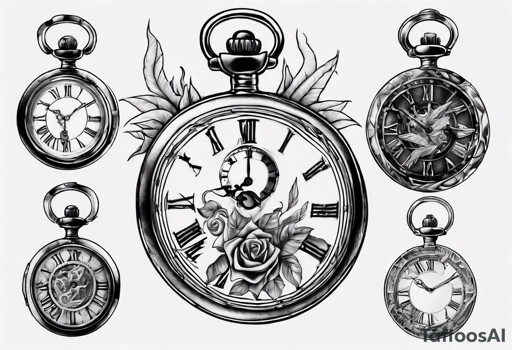 Roman numeral 4 on antient pocket watch tattoo idea