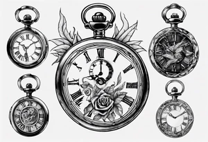 Roman numeral 4 on antient pocket watch tattoo idea