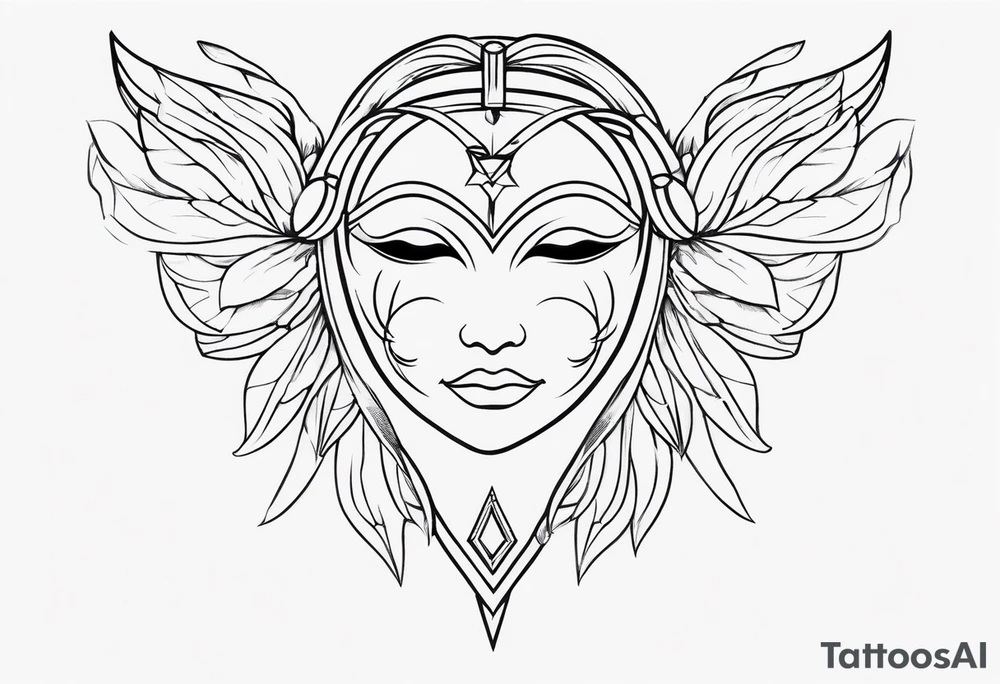 monoline minimalistic Angelic mask tattoo idea
