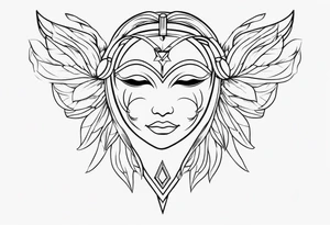 monoline minimalistic Angelic mask tattoo idea
