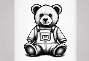 the back of a teddy bear wearing overalls tattoo idea