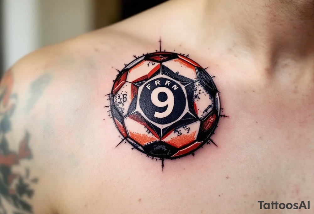 A red and white split soccer ball with the club’s crest etched in the center. tattoo idea