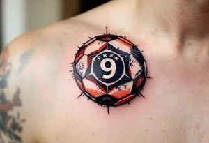 A red and white split soccer ball with the club’s crest etched in the center. tattoo idea