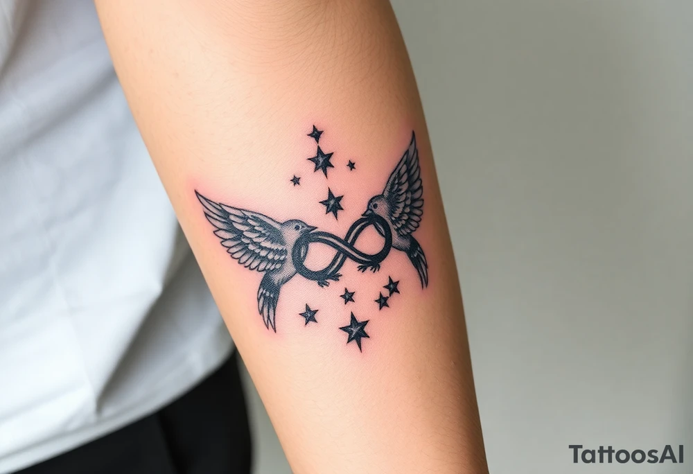 two birds, stars and infinity theme tattoo idea