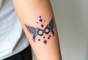 two birds, stars and infinity theme tattoo idea