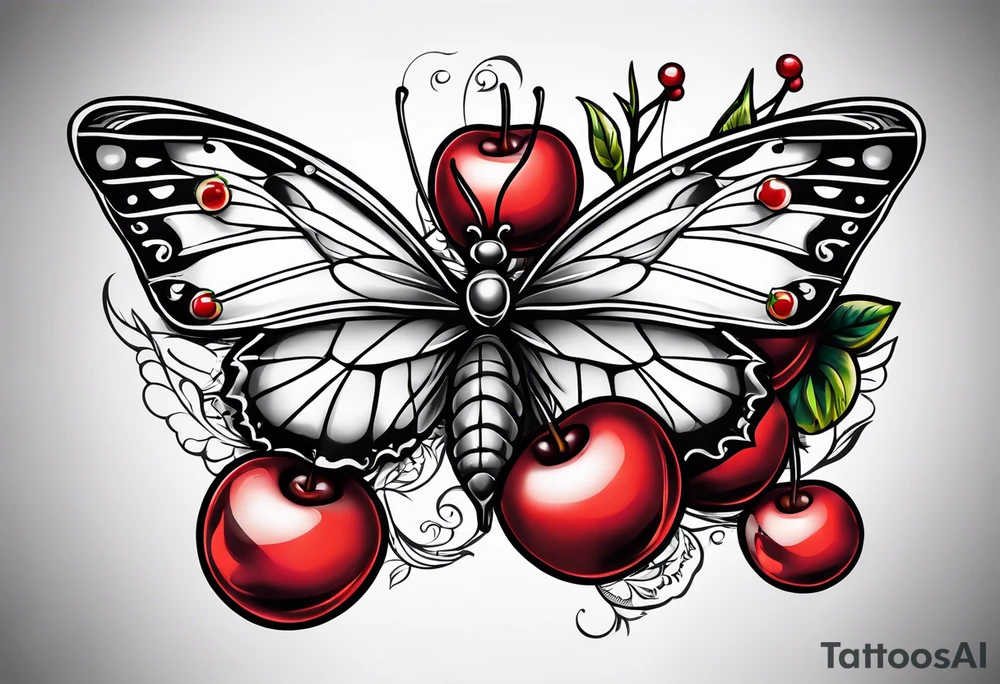 butter fly and two cherry tattoo idea