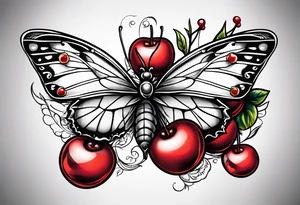 butter fly and two cherry tattoo idea