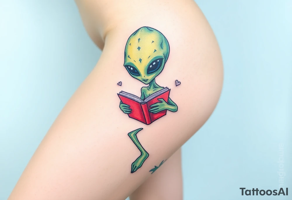 Alien reading a book tattoo idea