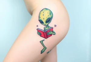 Alien reading a book tattoo idea