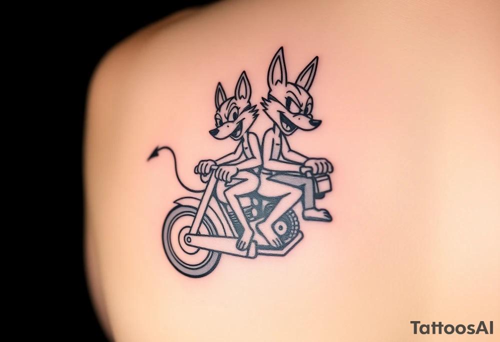Warner bros Male and female Tasmanian devil cartoons riding a motorcycle tattoo idea