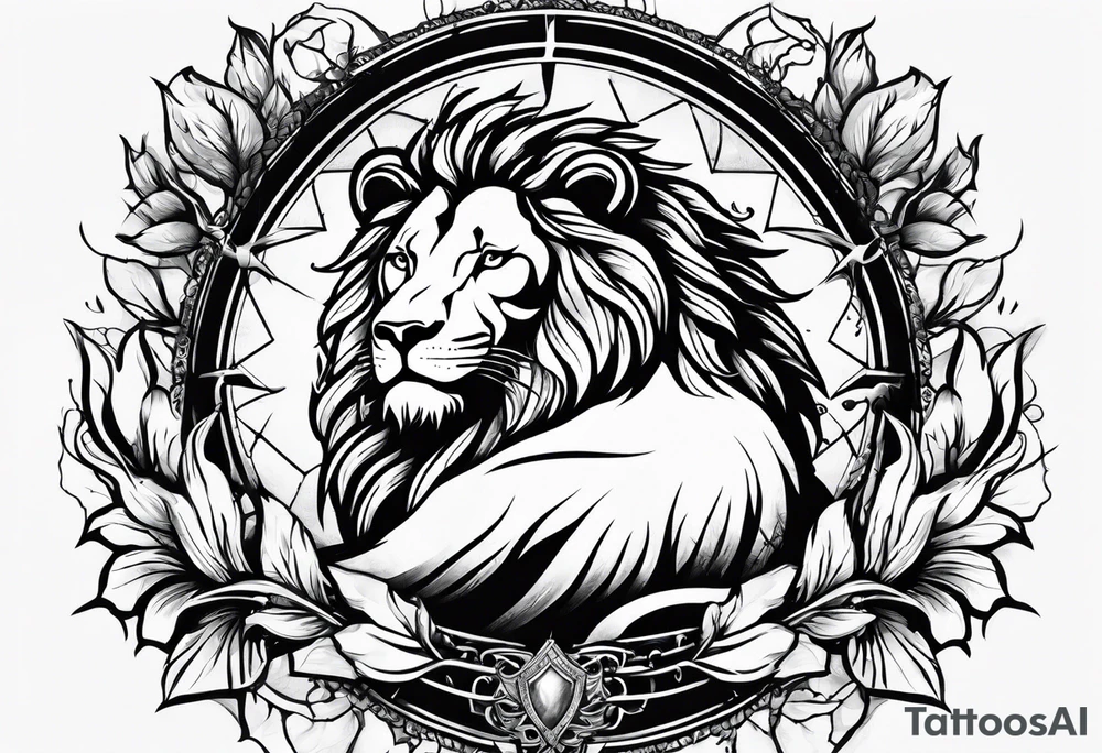 Lion and lamb tattoo with crown of thorns tattoo idea