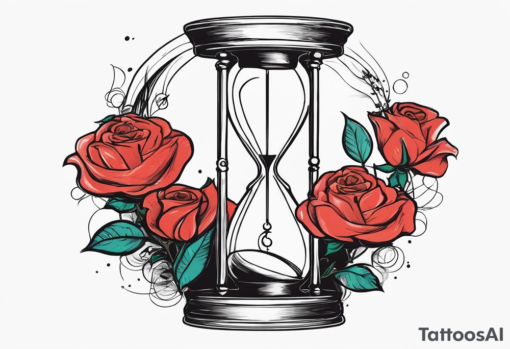 I want a design to print on t-shirts. The design is an hourglass with Amazigh numbers, and this watch is surrounded by planets and Ashulk roses. tattoo idea