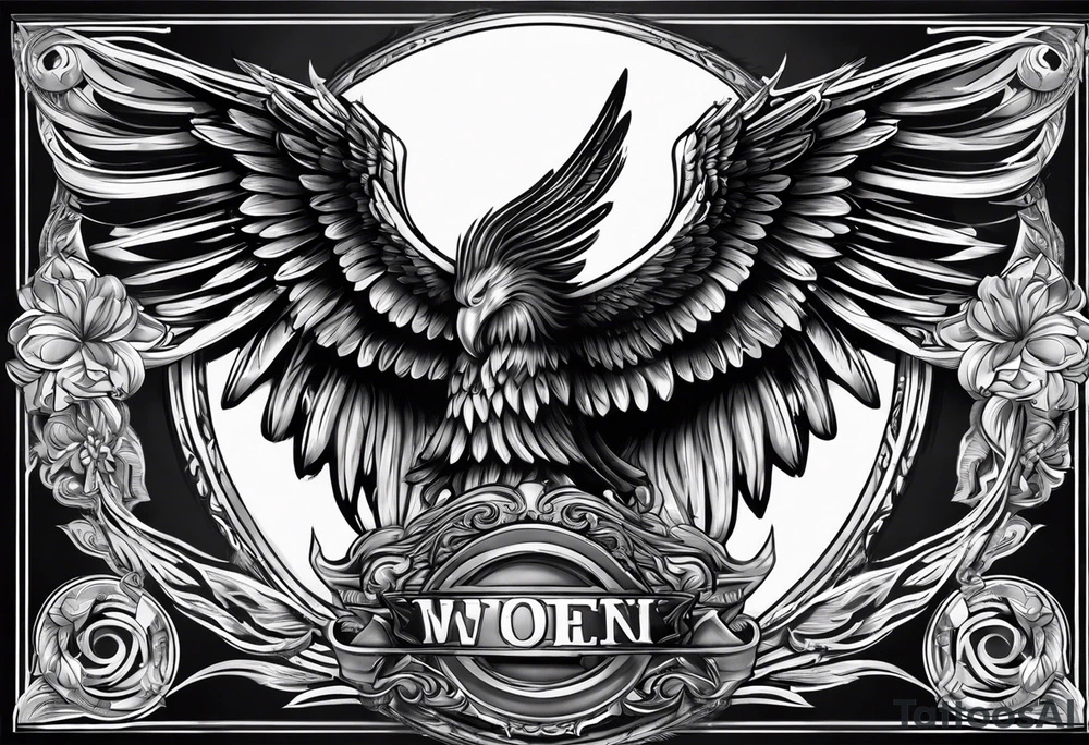 The word Glenn on a banner with angel wings tattoo idea