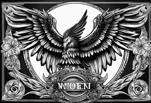 The word Glenn on a banner with angel wings tattoo idea