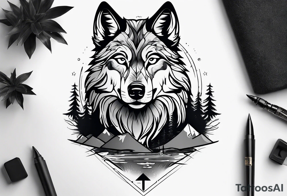 Wolf with landscape tattoo idea