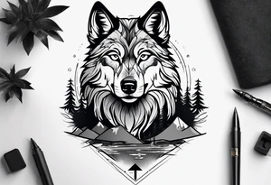 Wolf with landscape tattoo idea