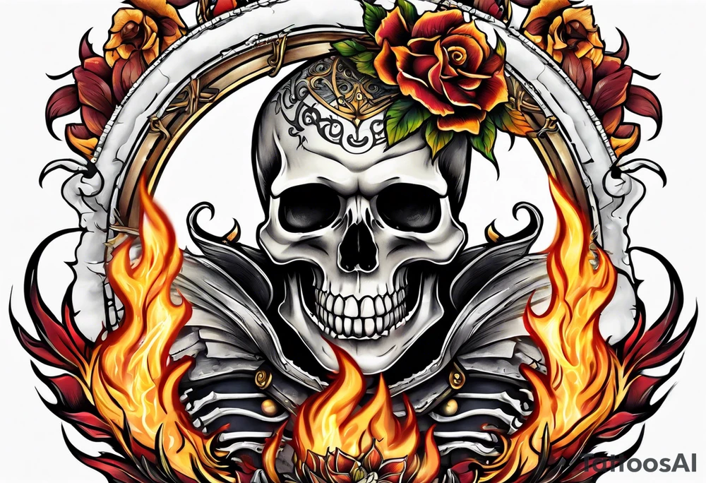 a skeleton on fire tattoo idea
