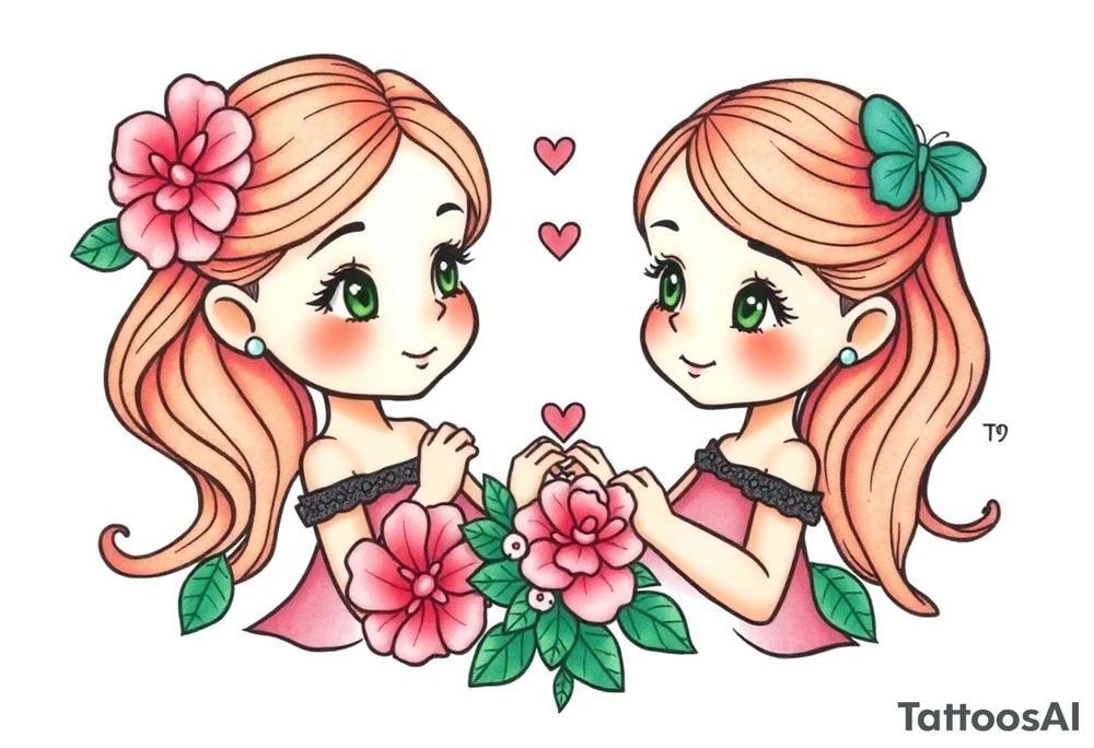A feminine Irish twins tattoo for two little girls tattoo idea