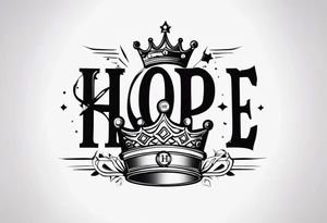 H.o.p.e lettering made with broken clock and king crown tattoo idea