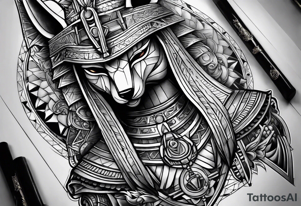 The war between Anubis  and god ra tattoo sleeve design
Building and people pirámides tattoo idea