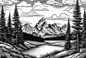 Half sleeve of Teton mountain range with trees lining the bottom of tattoo tattoo idea