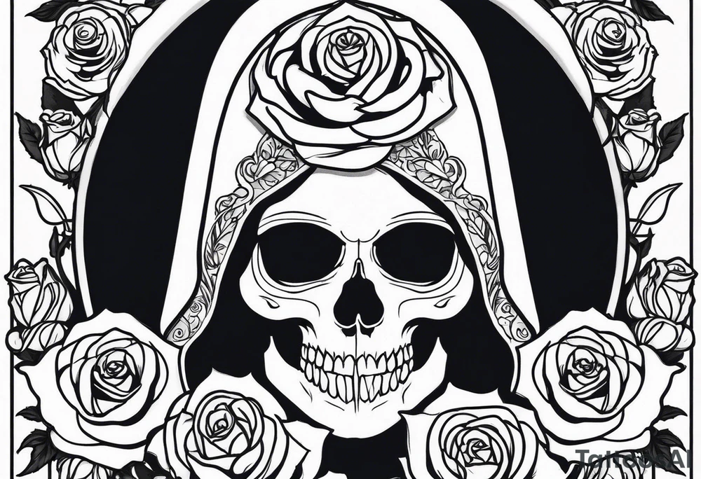 Feminine grim reaper with skulls and roses tattoo idea