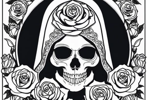Feminine grim reaper with skulls and roses tattoo idea