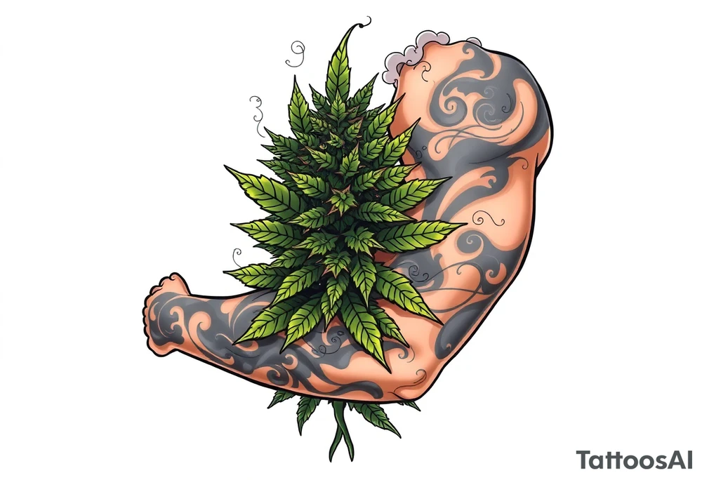 Massive weed plant surrounded by smoke tattoo idea