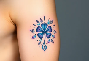 Luck symbol surrounded by positive things with blue and purple main colors tattoo idea