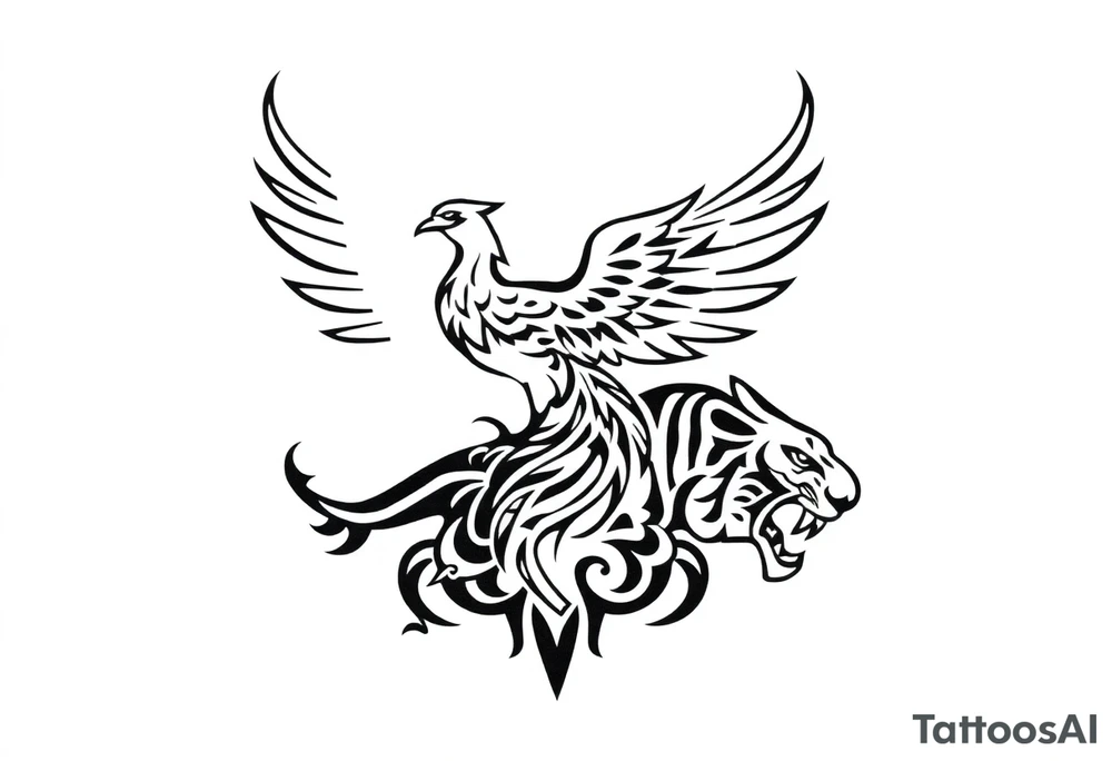 a phoenix perched on a tiger's back tattoo idea