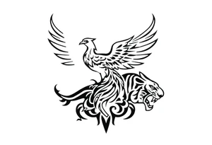 a phoenix perched on a tiger's back tattoo idea