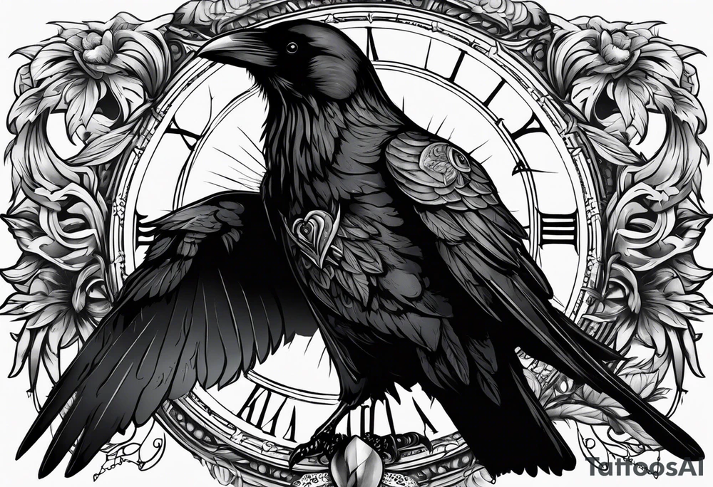 raven with roman numeral seven and the text Omnia Urunt tattoo idea