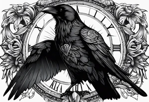 raven with roman numeral seven and the text Omnia Urunt tattoo idea