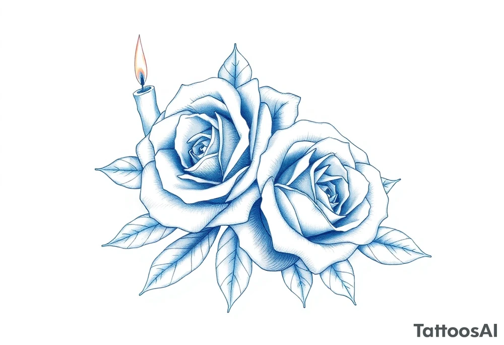 Two roses, two candles, blue tattoo idea
