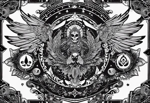 black kali, goddess pirate, alien, angel, pachamama, valkrye, warrior, flying, skull, lotus azul, wing, eagle, zenza resonance, stars, 5D, anahata chakra, death tattoo idea