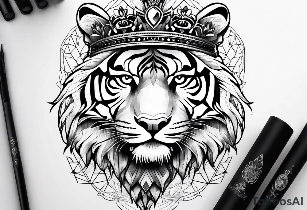 Tree of life with a tiger and a crown tattoo idea