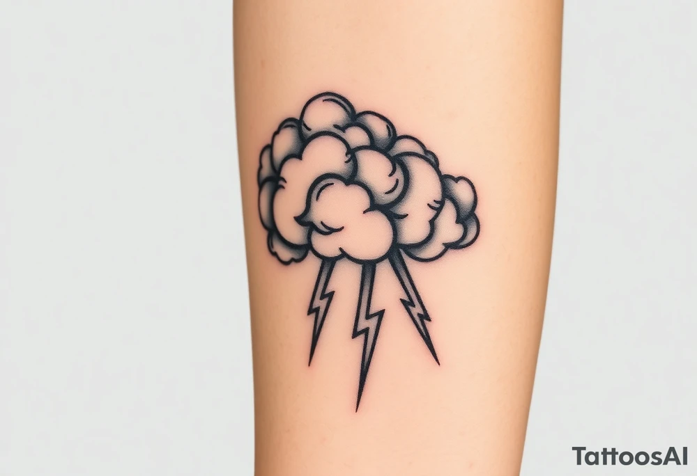 Black & gray storm clouds with lightning bolts tattoo idea
