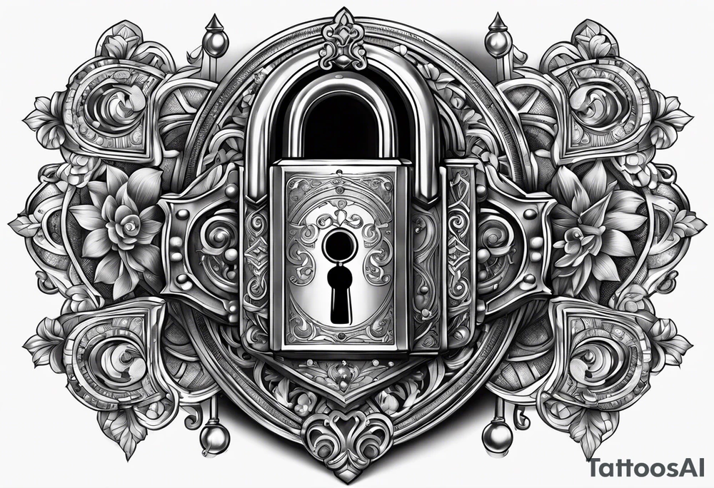 Antique lock sarounded by different jewels tattoo idea