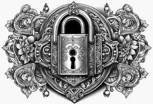 Antique lock sarounded by different jewels tattoo idea