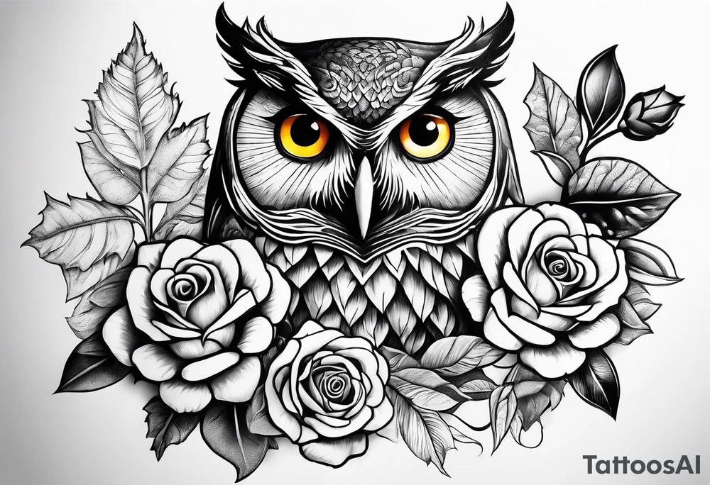 Sunflower and rose flower, owl tattoo idea