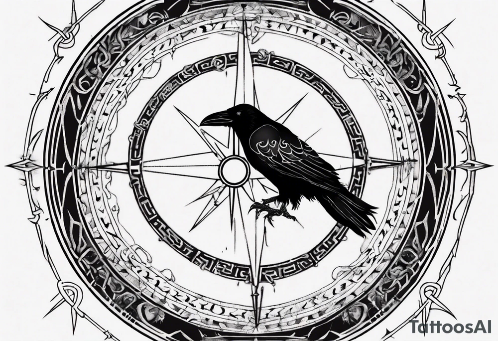 raven over a viking compass tattoo idea