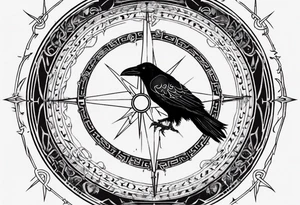 raven over a viking compass tattoo idea