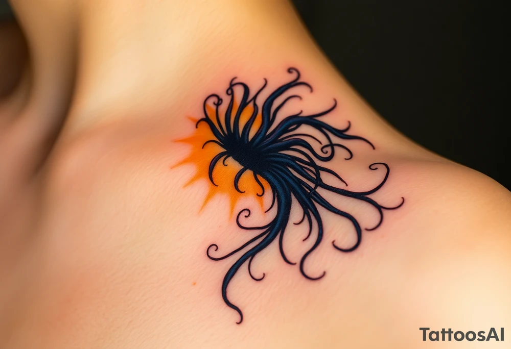 A soft golden light contrasting with shadowy black tendrils emerging from the other hand, representing a battle between inner purity and external corruption. The light is depicted in radiant yellows, while the dark side uses deep blues and blacks. tattoo idea