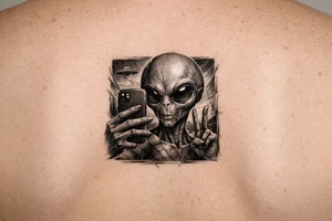 Alien taking a selfie tattoo idea
