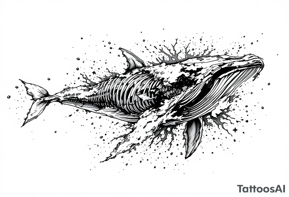 I press on toward the goal for the prize of the upward call of God in Christ Jesus. represented by a whale moving upwards. idea is basically a whale that's damaged and torn exposing the skeletal innerts, but it's still fiercely moving forward as hard as it can. tattoo idea
