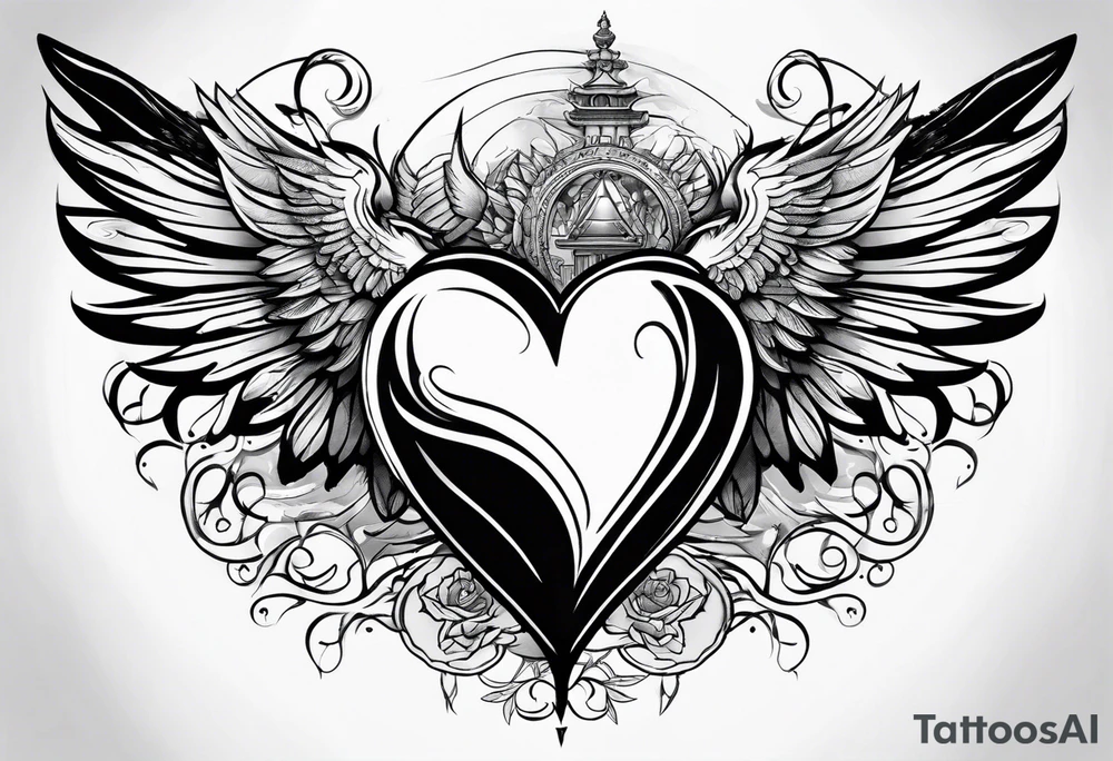 heart with wings surrounded with wings tattoo idea