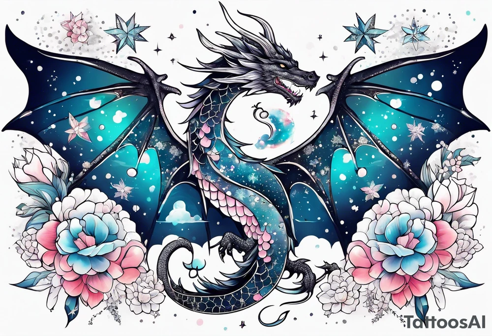 Constellation, wing , snow , cross , dragon female japan kawaii , flower tattoo idea