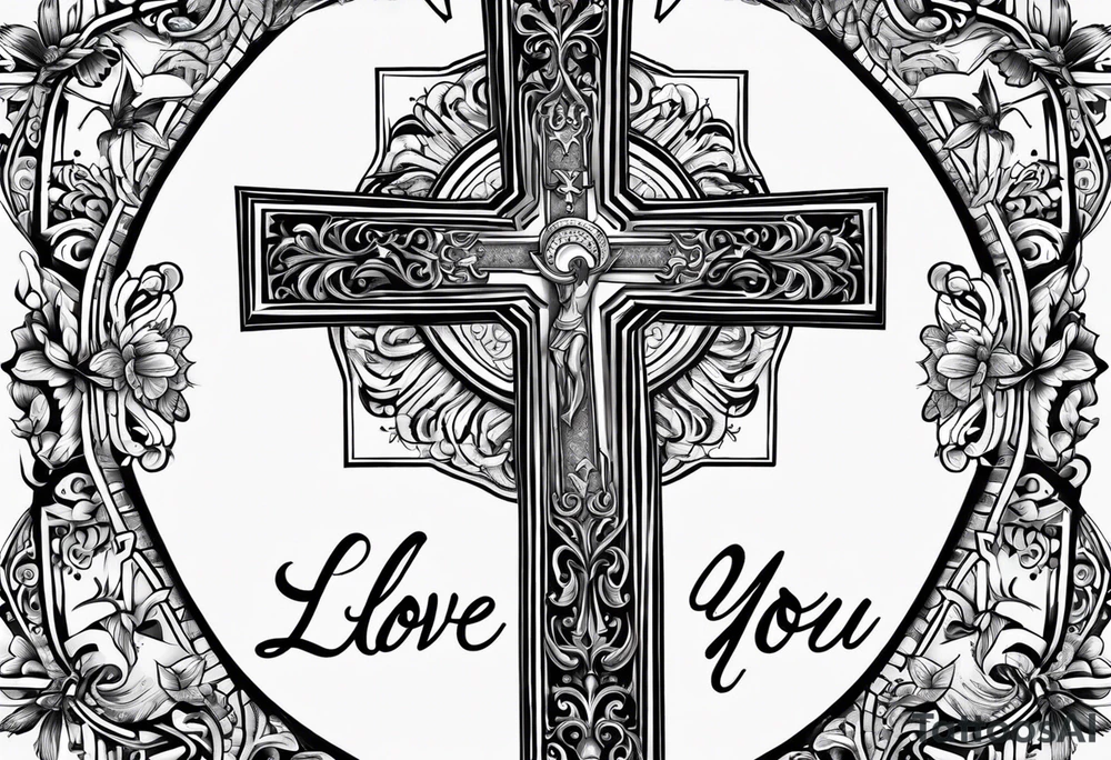 Cross in the middle of the cross is written I love you jenny tattoo idea